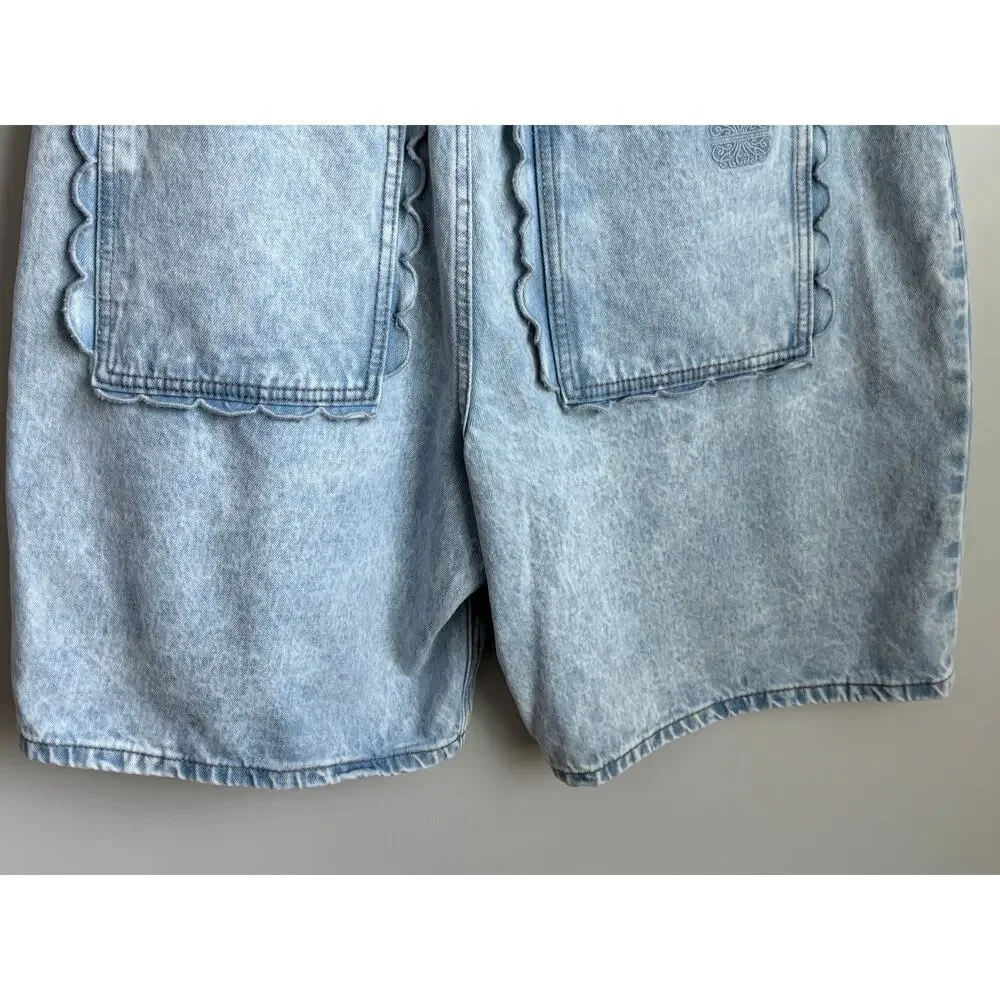 Never Fully Dressed High Waisted Light Denim Bermuda Short Scalloped Pocketd 12